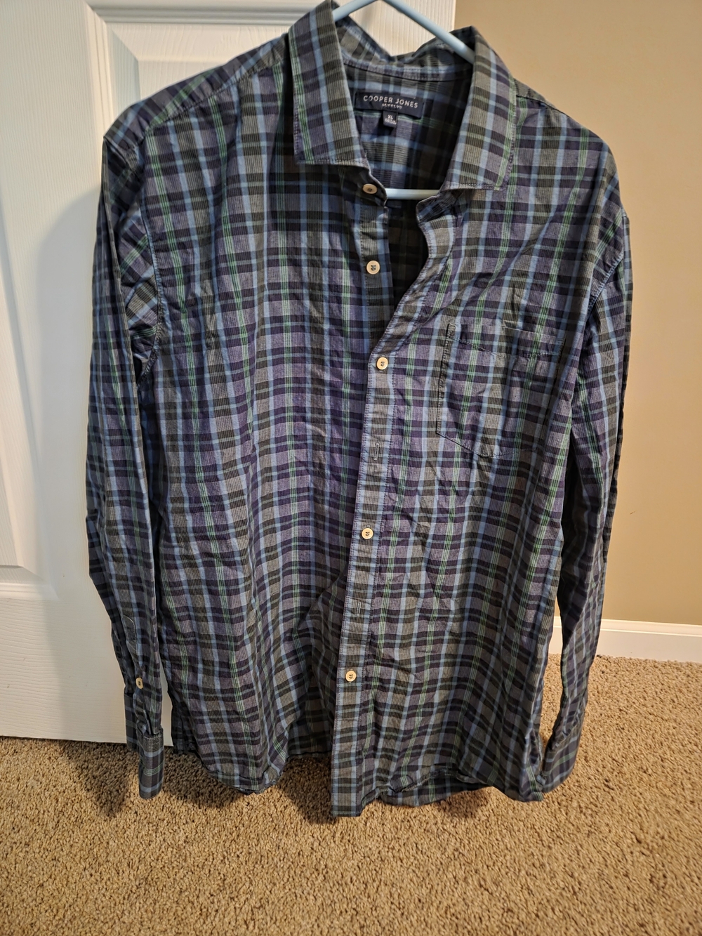 Cooper Jones Men's Blue & Green Plaid Button-Down Shirt